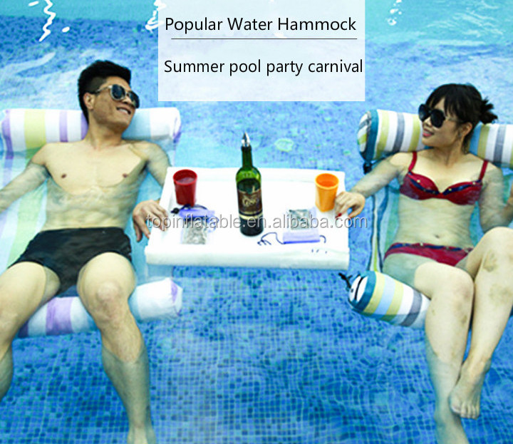 Swimming accessories application modern luxury inflatable single water float hammock with drink holder for adults