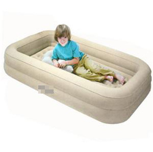 Soft flocking surface inflatable children nap mattress non-slip toddler kids inflatable travel bed with pump, carrying bag