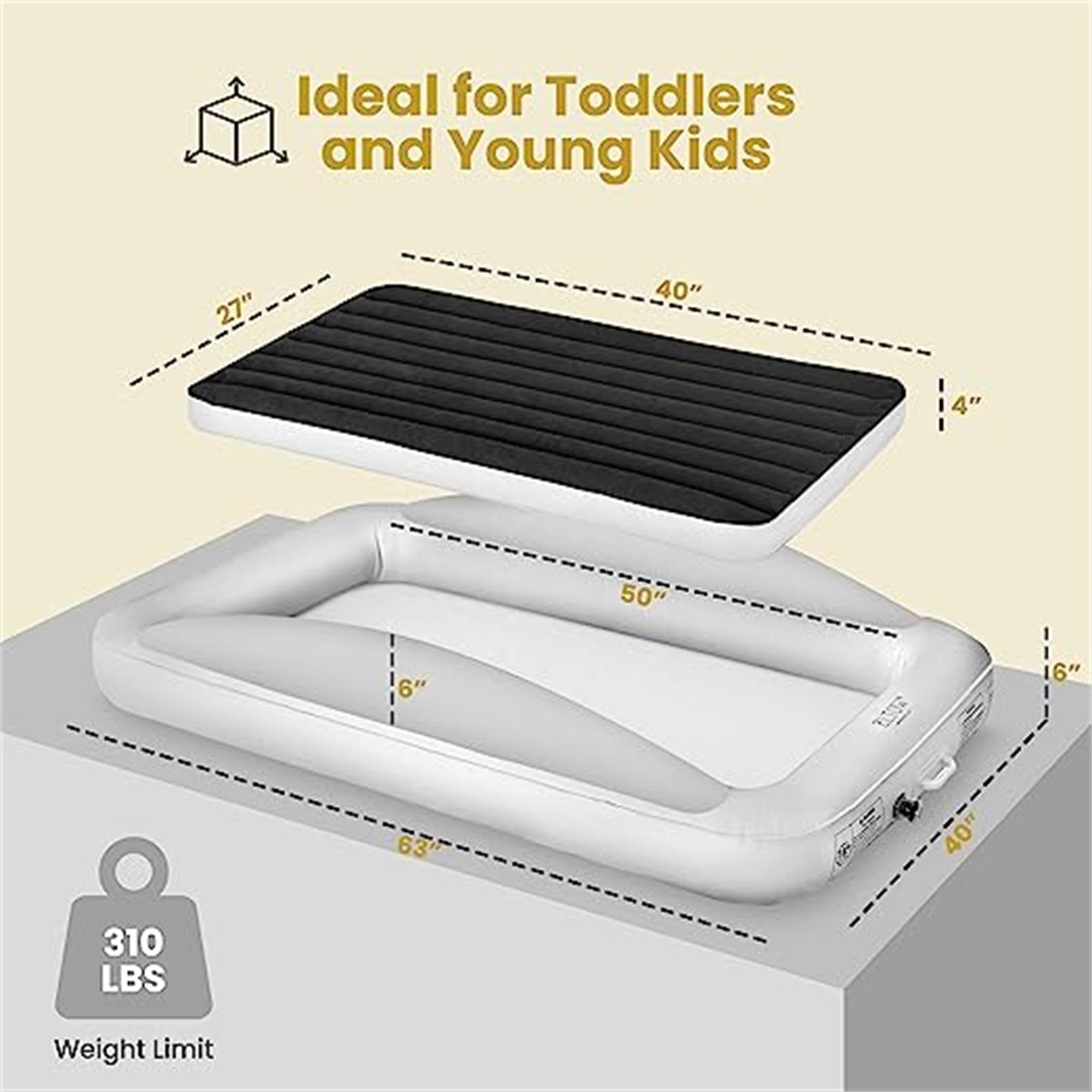 Soft flocking surface inflatable children nap mattress non-slip toddler kids inflatable travel bed with pump, carrying bag