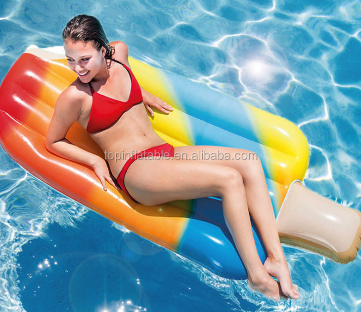 Pool party Rainbow Ice Cream Floating Inflatable Beach Mattress pool Lounge Chair with arm rest cup holder For Adults