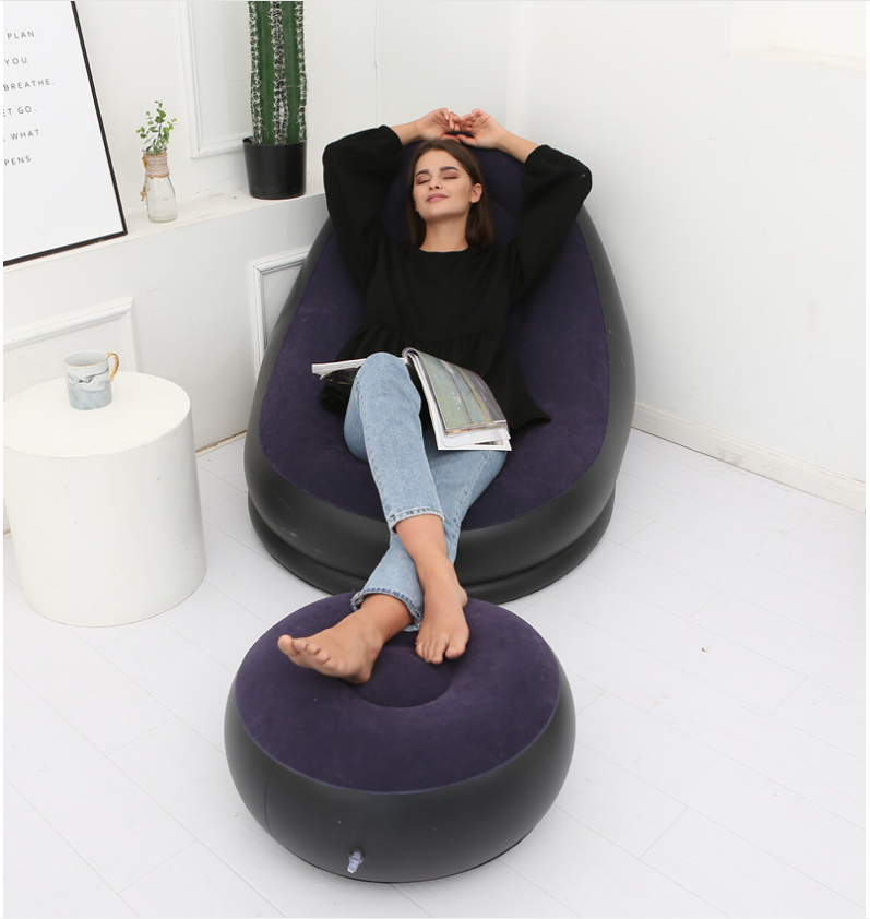 Factory direct sale heavy duty flocked PVC inflatable big round durable armchair stool folding single sofa chair