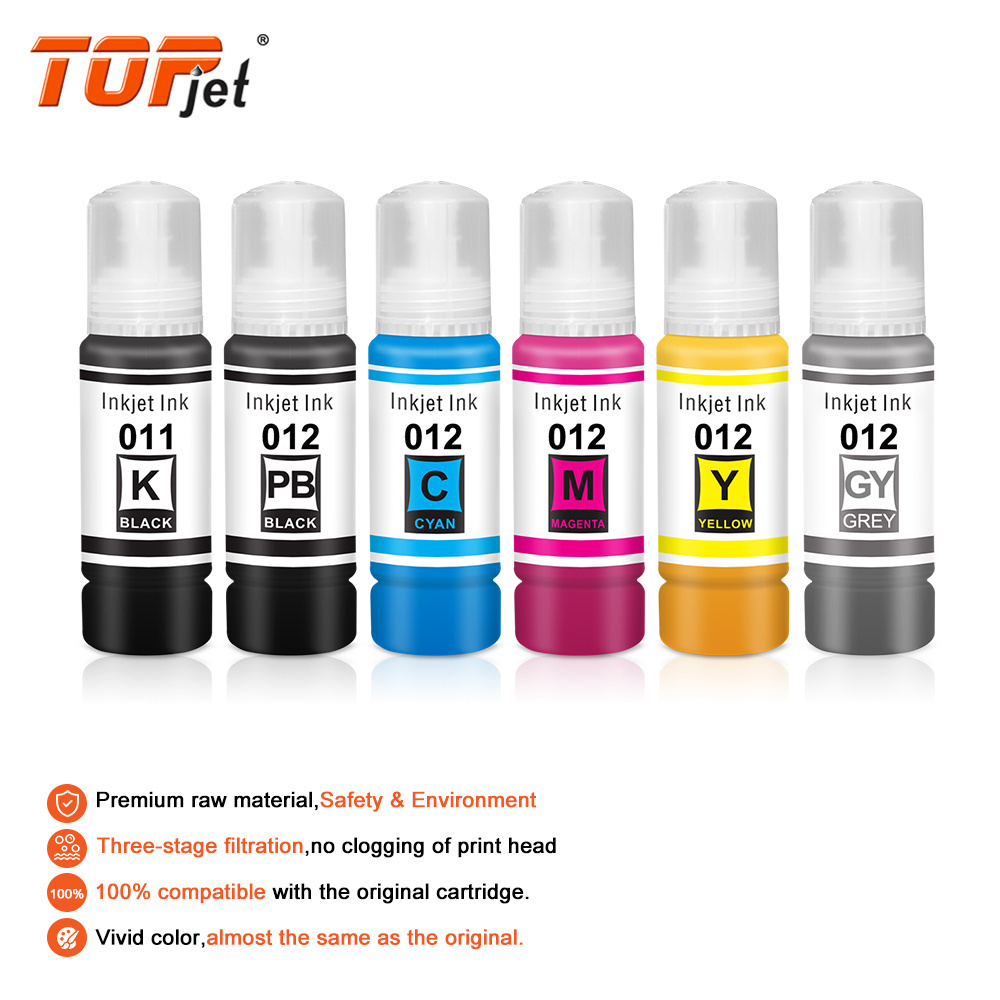 Topjet 011 Pigment Ink 012 Dye Ink Premium Bulk Inkjet Kits Bottle Refill Ink Compatible for Epson EcoTank L8160 L8180 Printer