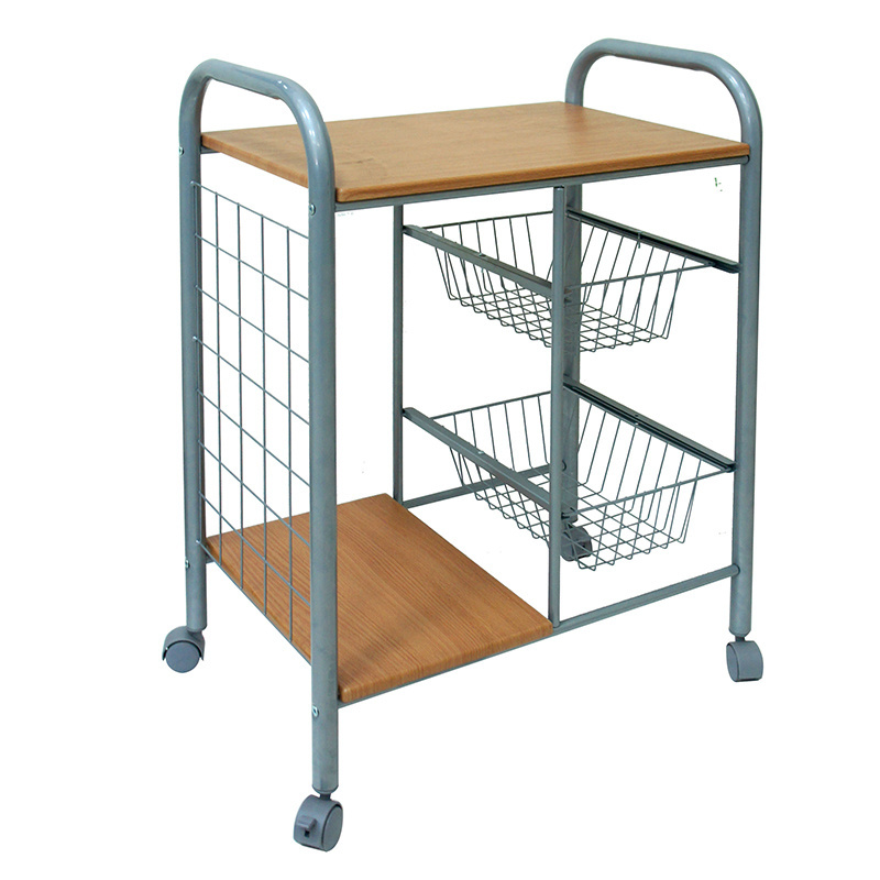 Kitchen Serving Trolley Cart with Wire Basket Drawer