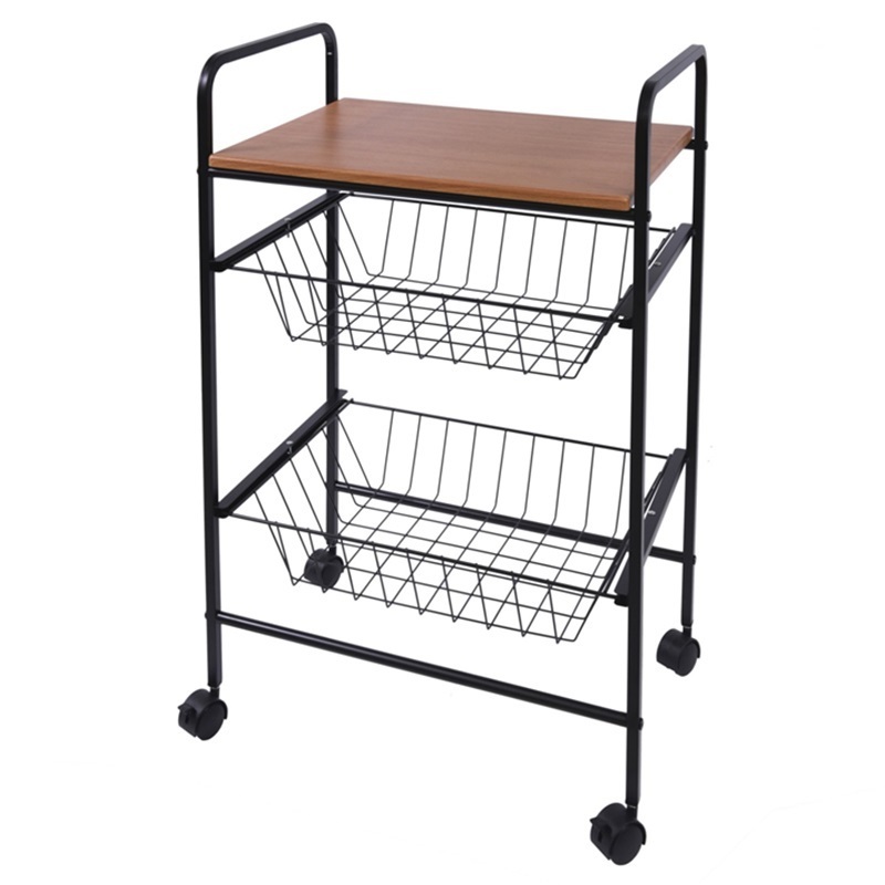 Kitchen Serving Trolley Cart with Wire Basket Drawer