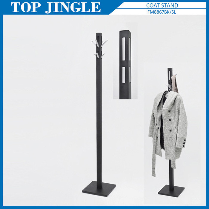 Unique round 6 hooks black foldable metal coat rack stand