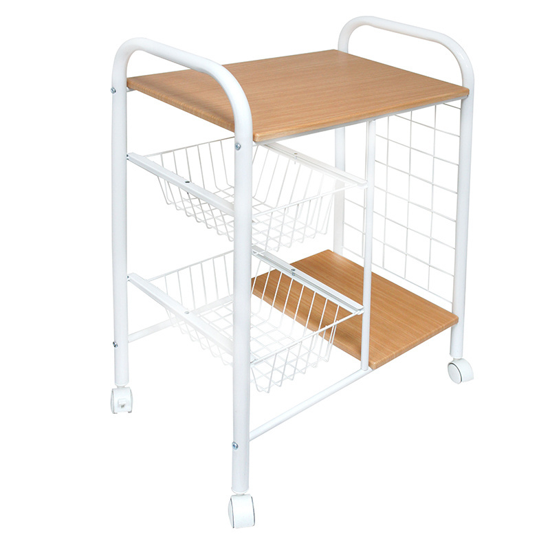 Kitchen Serving Trolley Cart with Wire Basket Drawer