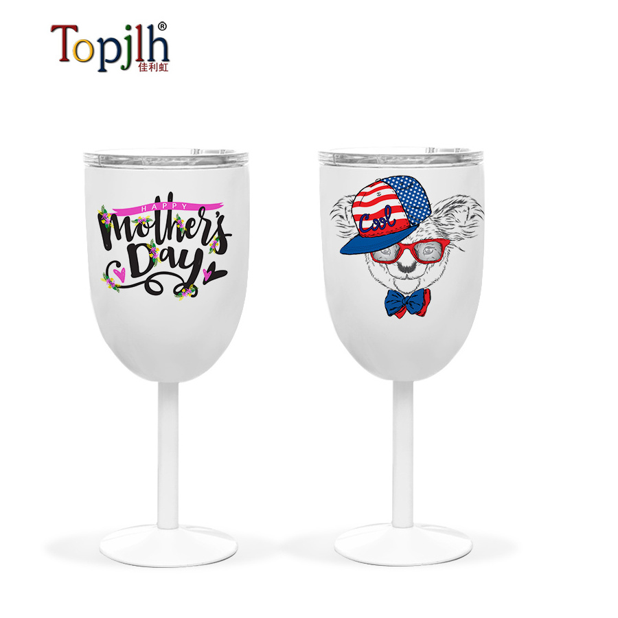 Topjlh 10oz Sublimation Blank Wine Tumbler Travel Mugs Wine chiller CUP EGG CUP Stainless Steel Vacuum wine chiller Cup set