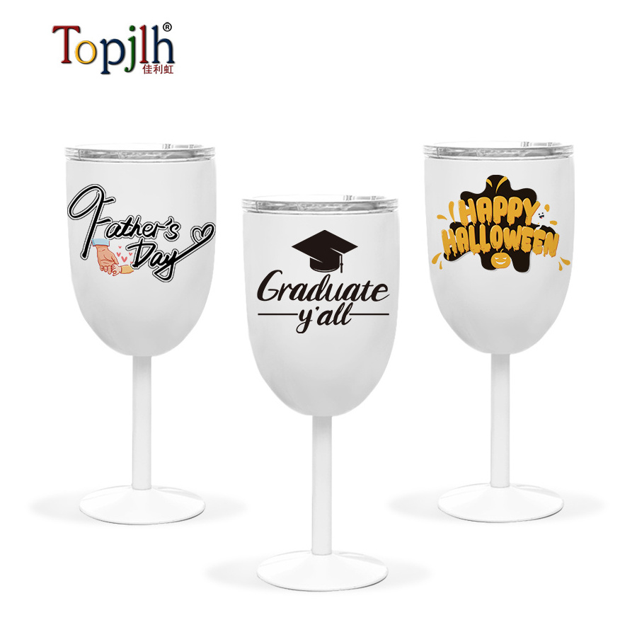 Topjlh Double Walled Stainless Steel Beer Sublimation Wine Glass Goblet Tumbler Martini Cocktail sublimation Glass Wine Goblet