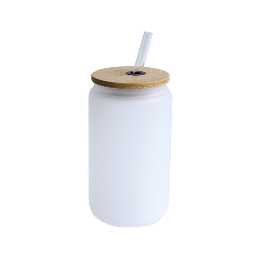 Sublimation Glass Cup 12oz 16oz Iced Coffee Soda Shaped Frosted Glass Tumbler With Bamboo Lid