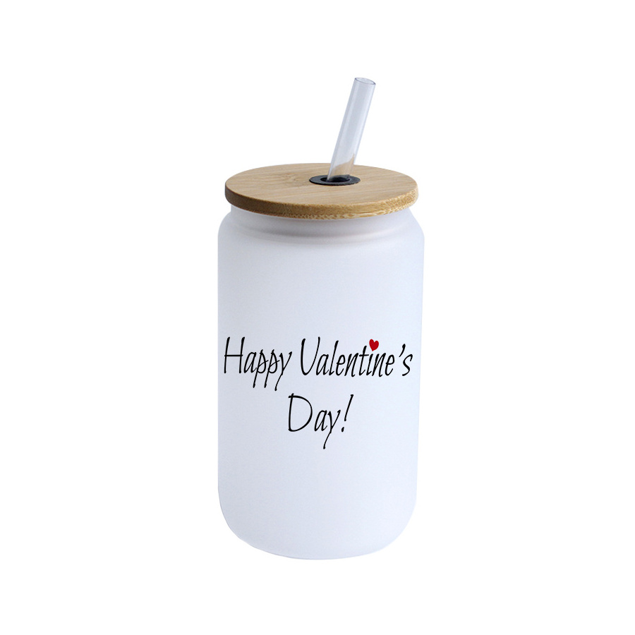 Sublimation Glass Cup 12oz 16oz Iced Coffee Soda Shaped Frosted Glass Tumbler With Bamboo Lid