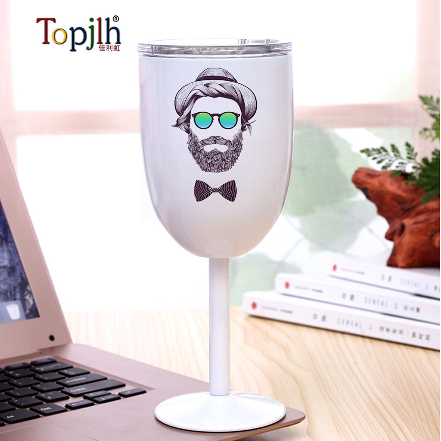 Topjlh 2024 Hot sales 10oz Metal Drinking Cup stainless steel wine mug Goblet Red Wine Cup Insulated Tumbler Cup with Lid