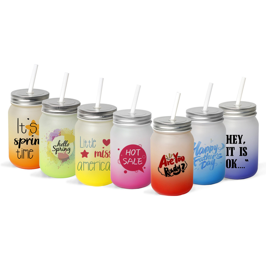 Custom Glass Tea Cup Frosted Colorful Drinking Water Sublimation Blanks Glass Mason Jars