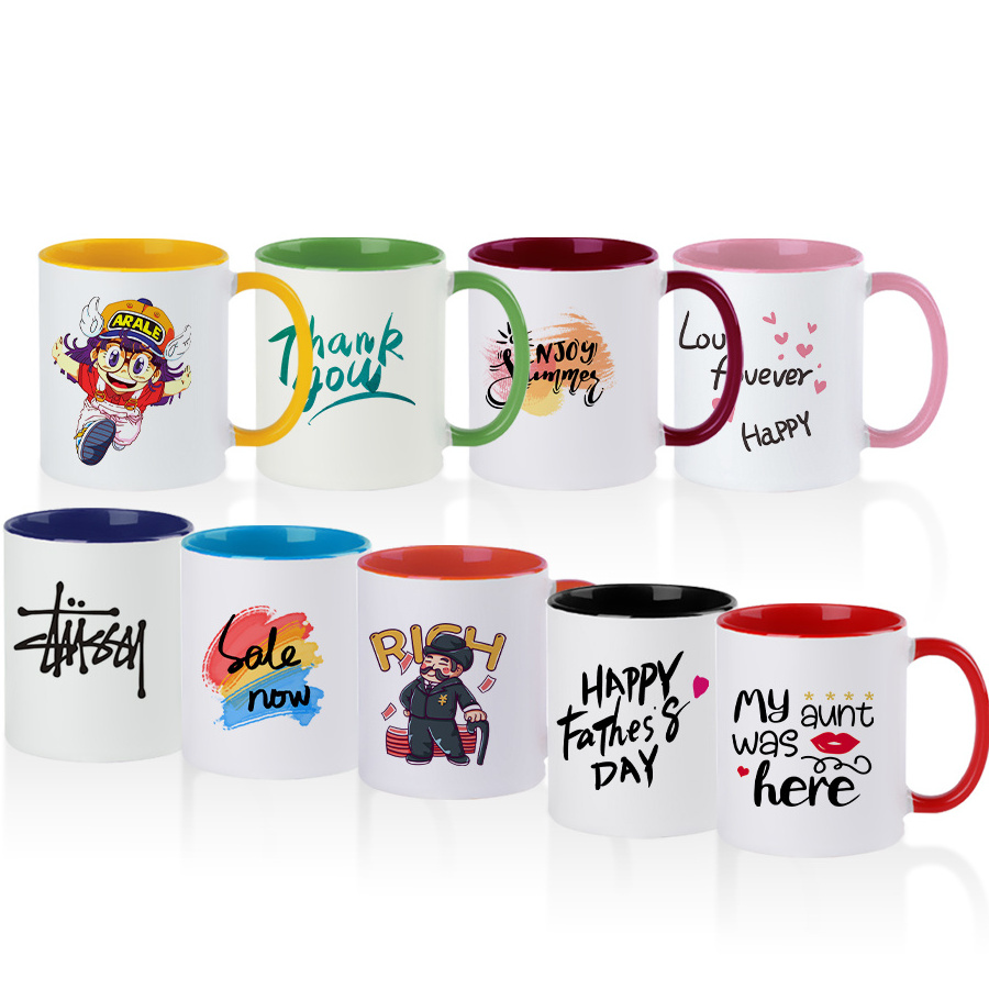 Topjlh top selling two tone inner and handle colorful sublimation coffee mugs ceramic cups