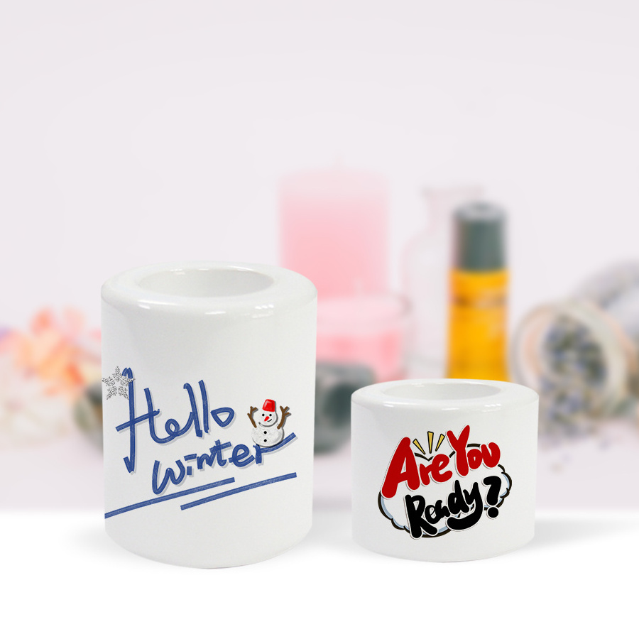 Sublimation blanks customized design white cylinder candle holder ceramic decoration candle containers