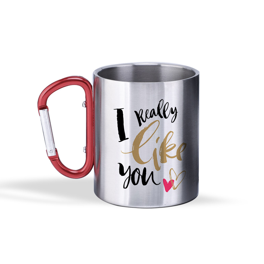 Sublimation Tumblers Coffee Cups 300ml Steel Milk Mugs Coffee Travel Camping Outdoor Mugs With Carabiner Handle