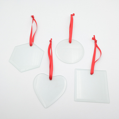 Topjlh New Customized Crystal Christmas Ornaments Clear Square Pendant With Red Ribbon Sublimation Blanks Glass Ornaments