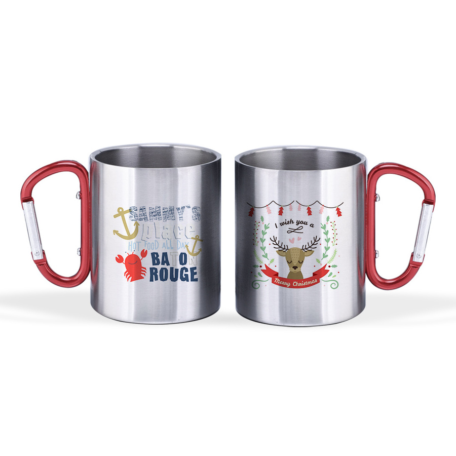 Sublimation Tumblers Coffee Cups 300ml Steel Milk Mugs Coffee Travel Camping Outdoor Mugs With Carabiner Handle