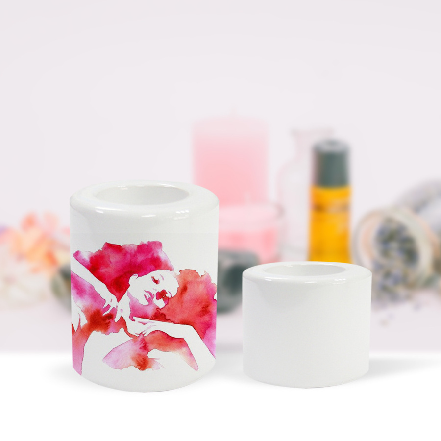 Sublimation blanks customized design white cylinder candle holder ceramic decoration candle containers