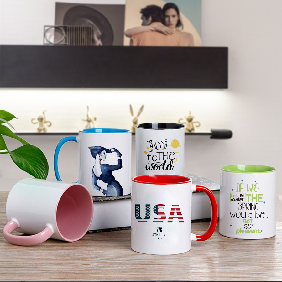 Topjlh top selling two tone inner and handle colorful sublimation coffee mugs ceramic cups