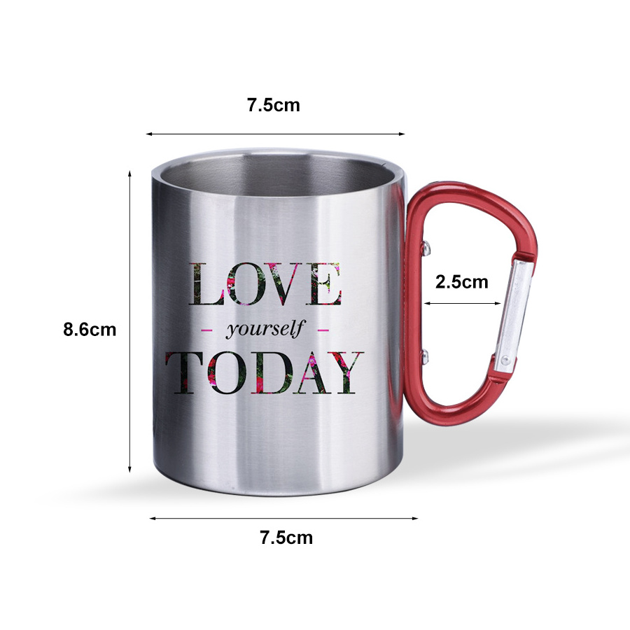 Sublimation Tumblers Coffee Cups 300ml Steel Milk Mugs Coffee Travel Camping Outdoor Mugs With Carabiner Handle