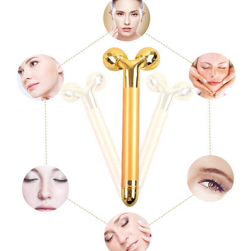 Electric Face Thin Depuffer 3D Roller Skin Care Massage 24k Gold Facial Firming Tool for Skin Anti-Wrinkles and Lifting