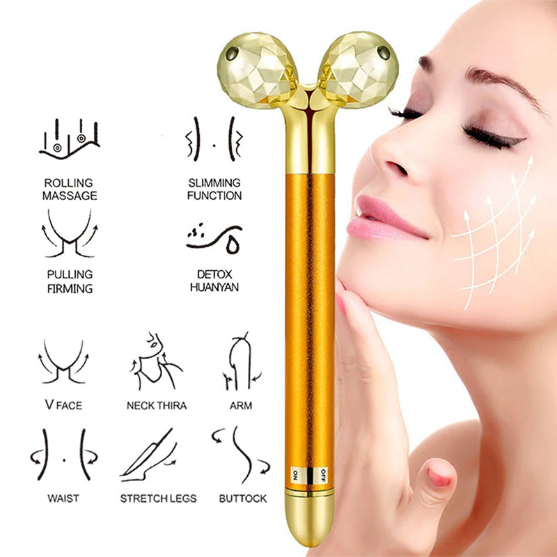 Beauty Care Face Lifting Massager Roller 24K Golden 3d Roller Electric Vibrating Roller Anti-Wrinkles Facial Massage