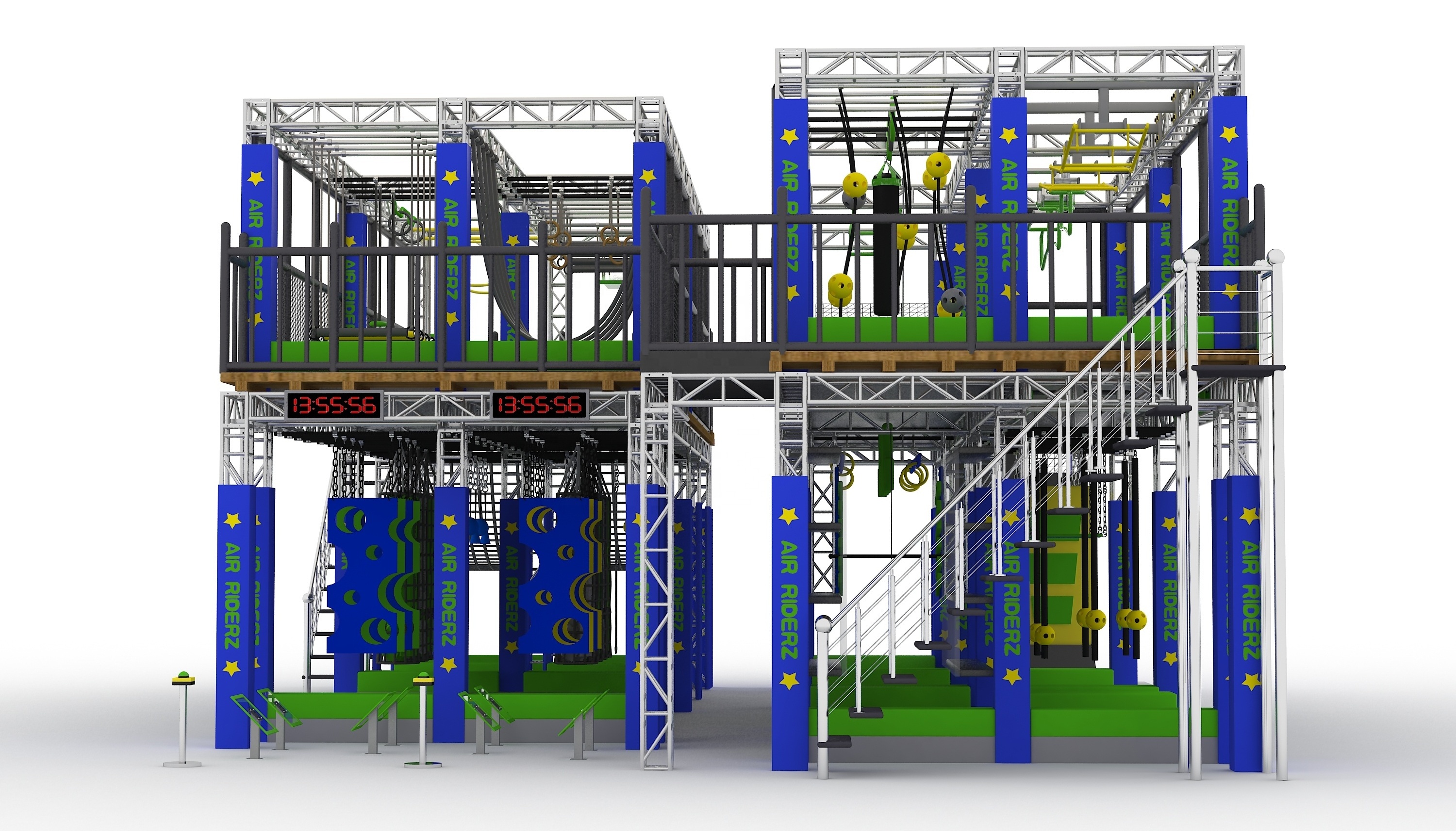 Double-Deck Indoor playground Ninja Obstacle Ninja Course With Multiple Challenge.