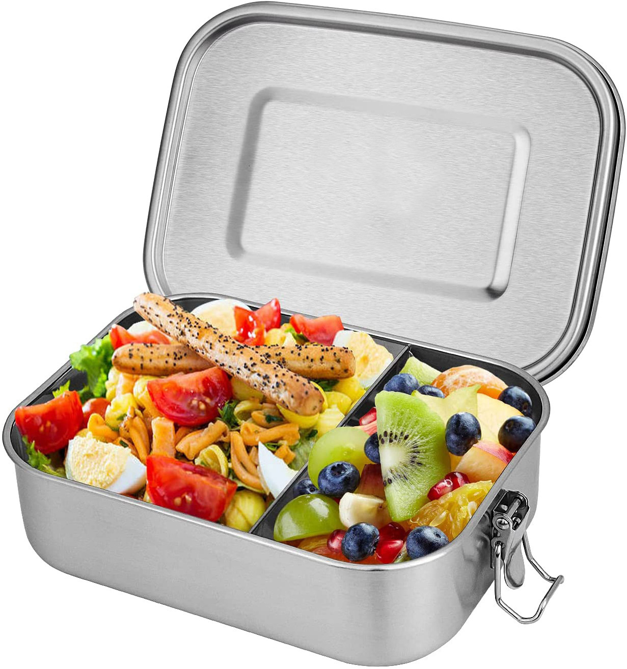 800ml Stainless Steel Lunchbox with Two Compartments Airtight Leakproof Plastic Free Bento Lunch Box With Clip Locks