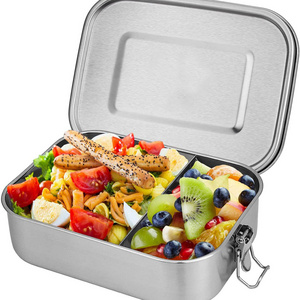 800ml Stainless Steel Lunchbox with Two Compartments Airtight Leakproof Plastic Free Bento Lunch Box With Clip Locks