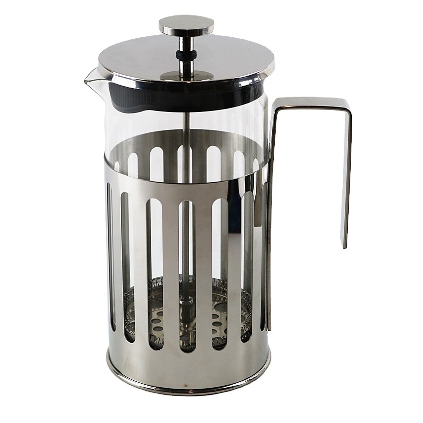 Whole sale French press coffee maker flower tea maker Gold and silver color stainless steel glass coffee pressing pot