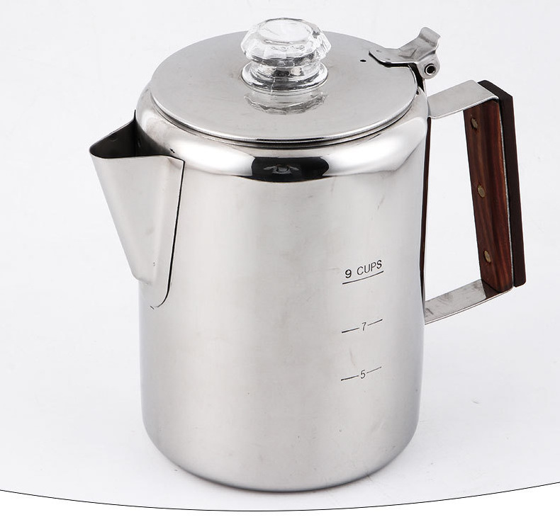 6Cups 9Cups 12Cups Stainless Steel Cafe Kettle Induction Heating Tea Kettle Coffee Pot Percolator Wooden Handle coffee pot