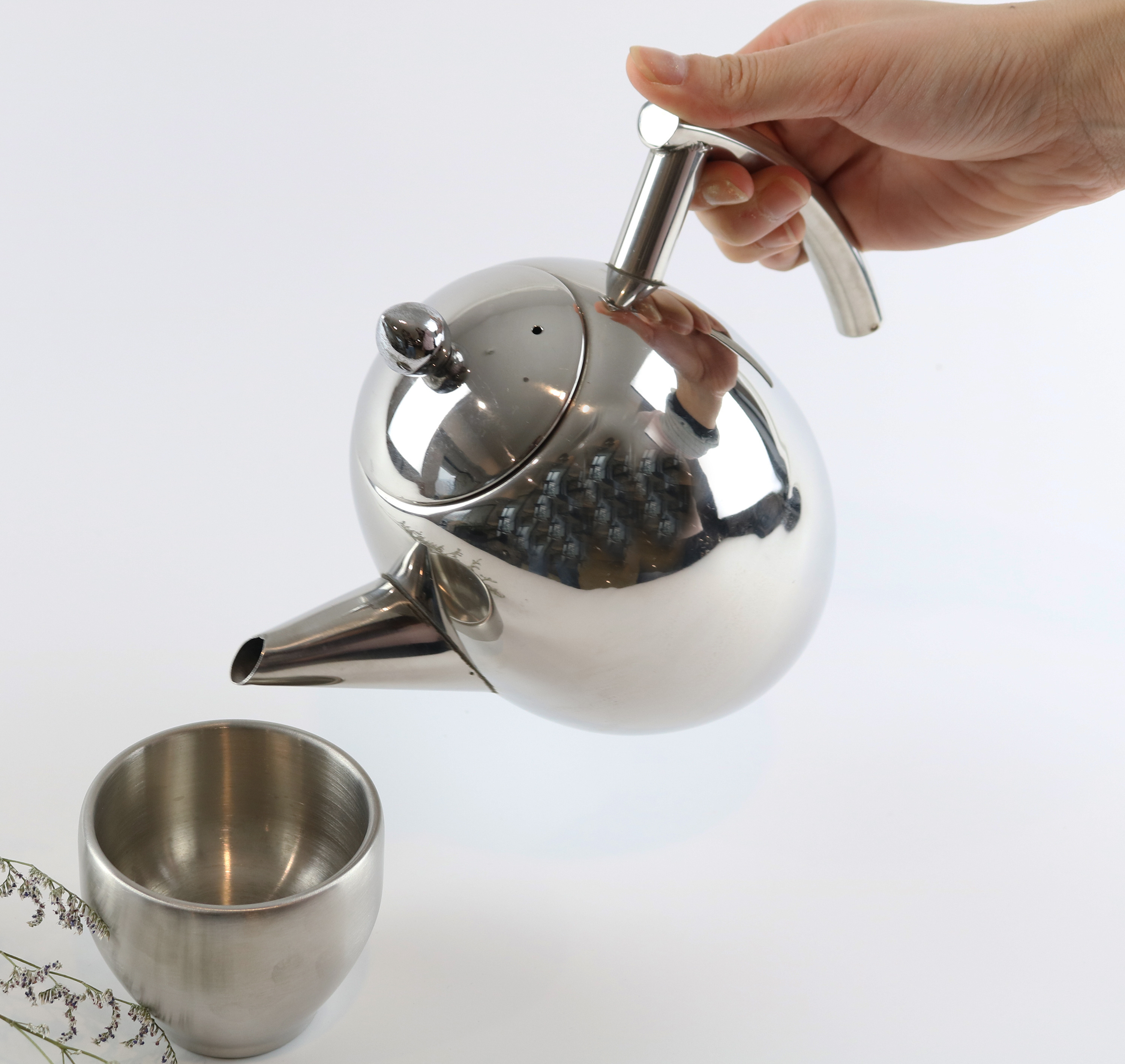 1L Single wall food grade oval tea pot coffee pot removable infuser strainer stainless steel teapot