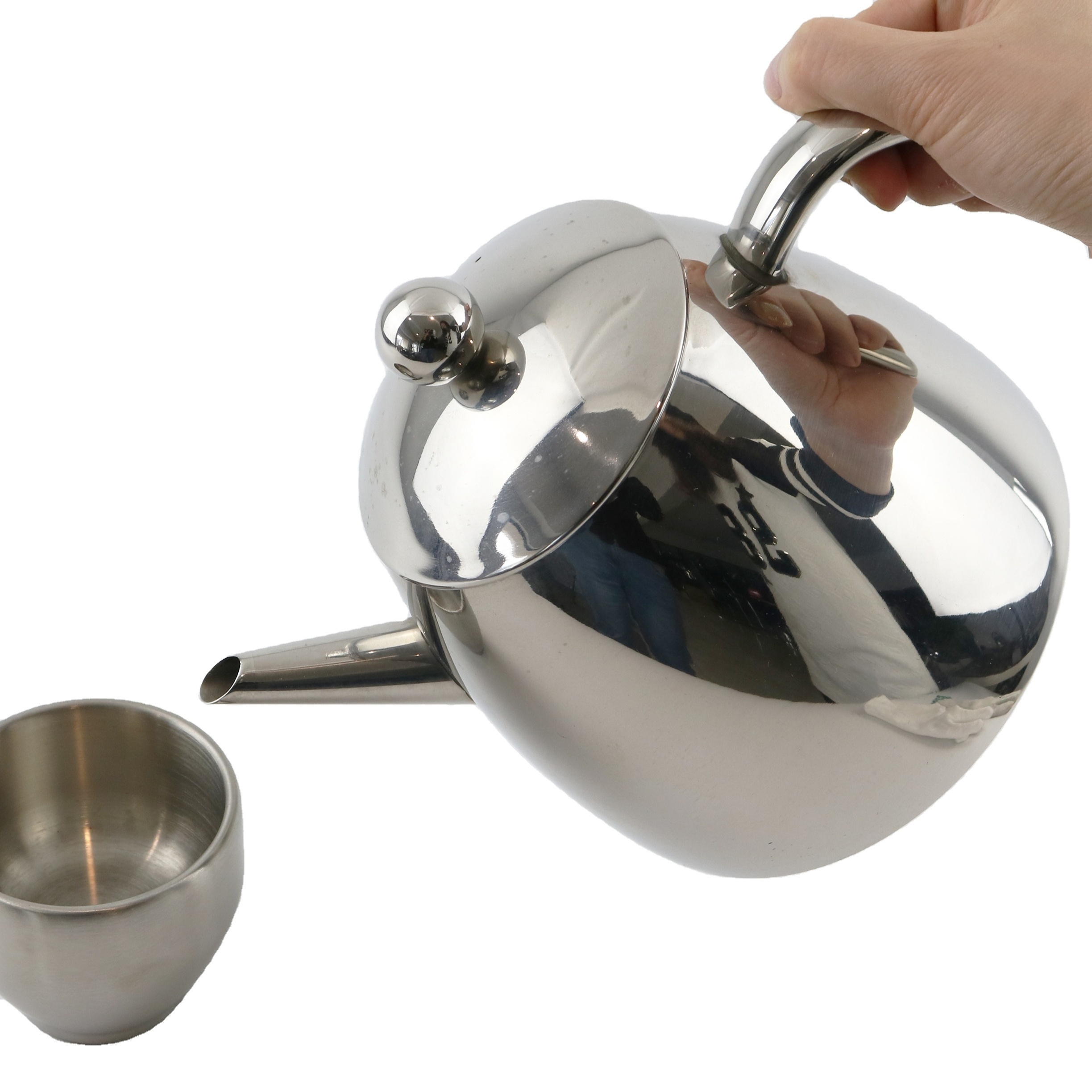 Double Wall Layer Insulated Stainless Steel Tea Kettle Removable Infuser for Loose Leaf and Tea Bags Tea Pot