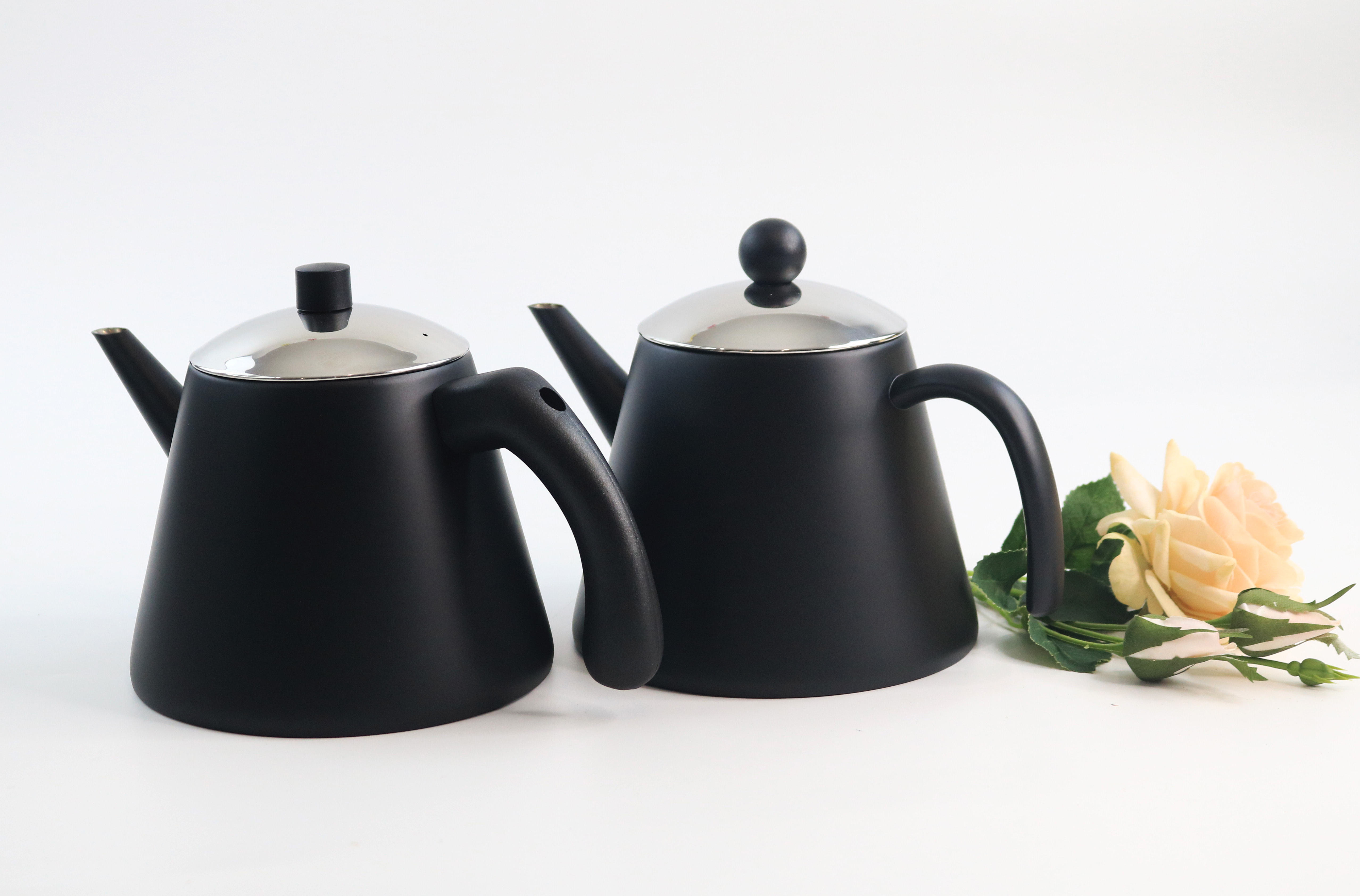 Metal multi color combinations teapot set powder coating painting plating durable tea kettle stainless steel double wall teapot