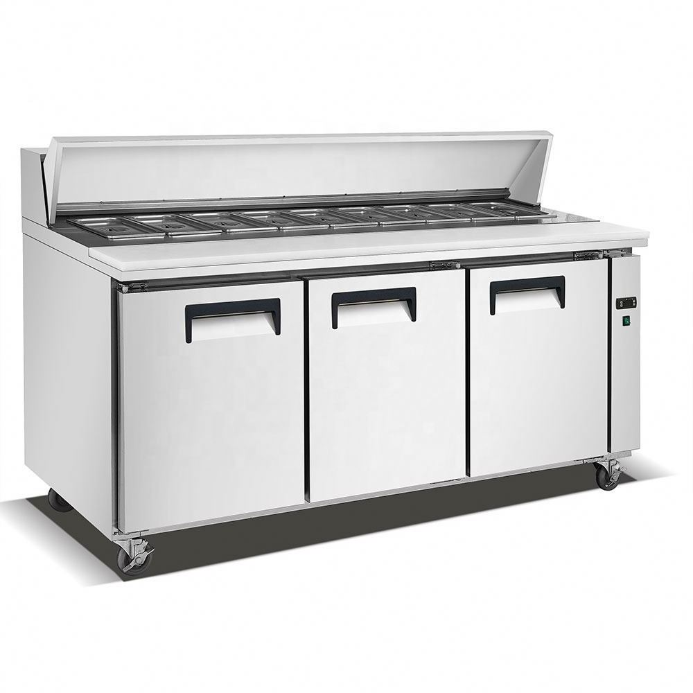 Hot Selling Sandwich Prep Table Refrigerated Stainless Steel Sandwich Salad Table 3 Door Salad Bar Refrigerator