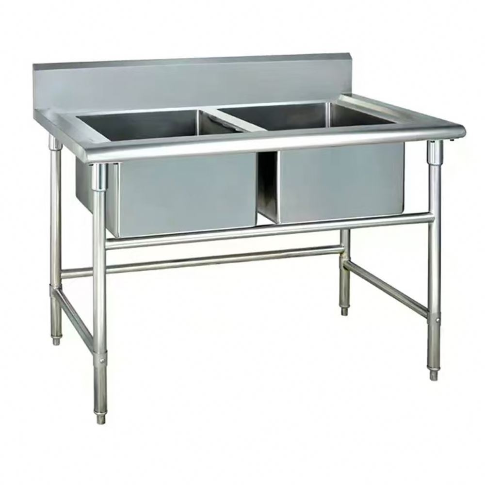 Wholesale Heavy Duty Free Standing Stainless Steel Double Bowl Sink For Commercial Kitchen