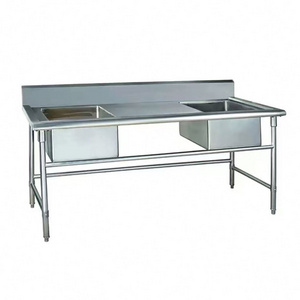 Wholesale Heavy Duty Free Standing Stainless Steel Double Bowl Sink For Commercial Kitchen