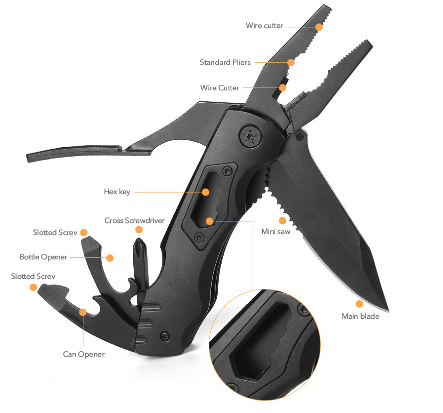 ANGELE Stainless Steel 11 in 1 Multi Function Tools Multi Tool Pliers Multitool Folding Pocket Pliers With 10 Pcs Screw Head