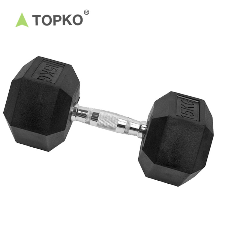 TOPKO Gym fitness equipment Cast Iron Rubber Coated Hex Dumbbell