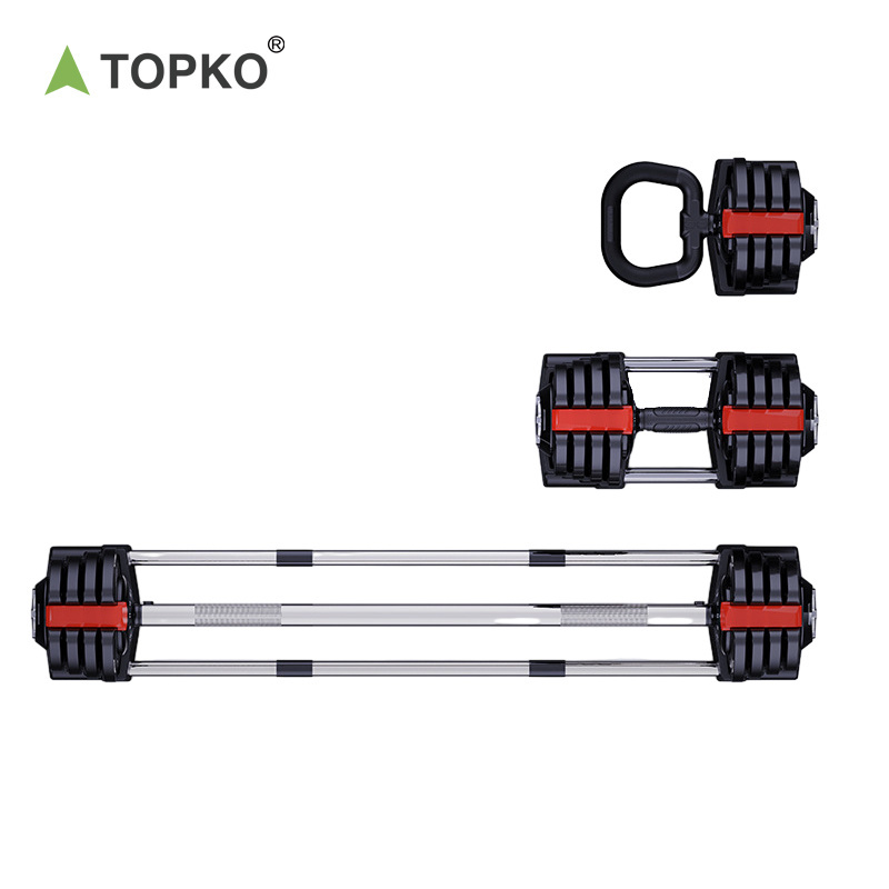 TOPKO High Quality Three in One Adjustable Dumbbell Set Weight Lifting Free Adjustable Weights Barbell Kettlebell Dumbbell Set