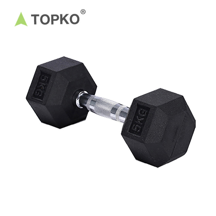 TOPKO Gym fitness equipment Cast Iron Rubber Coated Hex Dumbbell