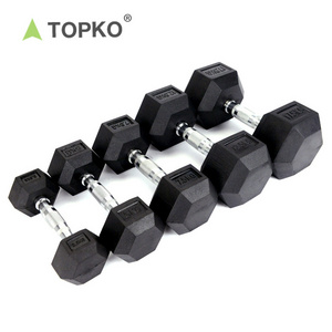 TOPKO Gym fitness equipment Cast Iron Rubber Coated Hex Dumbbell