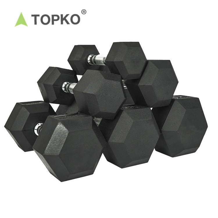 TOPKO Gym fitness equipment Cast Iron Rubber Coated Hex Dumbbell