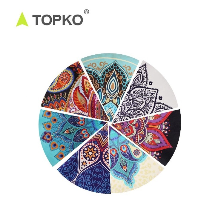 TOPKO Wholesale Custom Print Round Rubber Microfiber Suede Pilates Yoga Mat