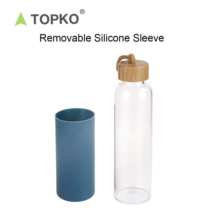 TOPKO 550ml eco-friendly bamboo lid silicone sleeve durable borosilicate glass water bottle