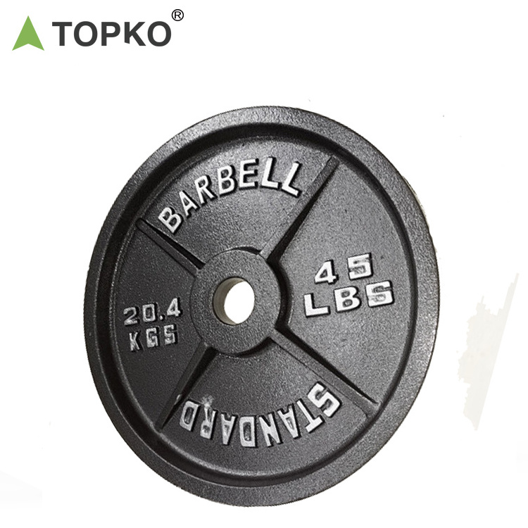 TOPKO 20kg 30kg fitness training cheap cast iron rectangular urethane barbell weight lifting plate for gym commercial