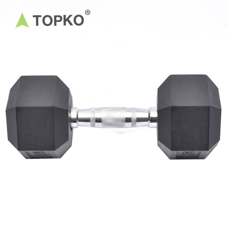 TOPKO wholesale custom logo black rubber hexagonal dumbbells home gym use 10 kg 30kg 50kg hex dumbbell set with rack