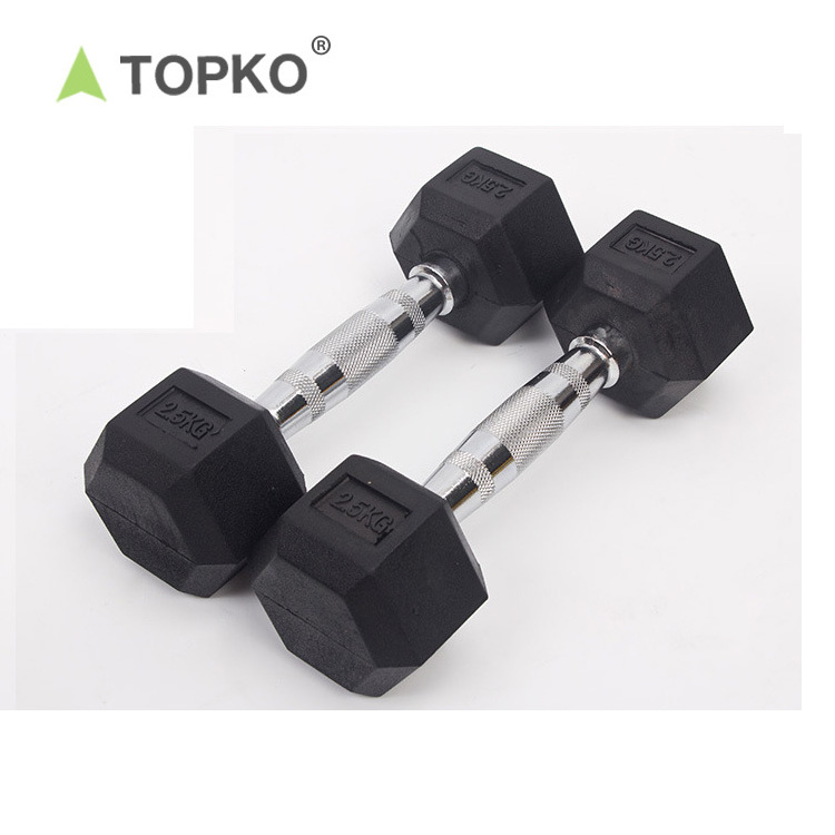 TOPKO wholesale custom logo black rubber hexagonal dumbbells home gym use 10 kg 30kg 50kg hex dumbbell set with rack