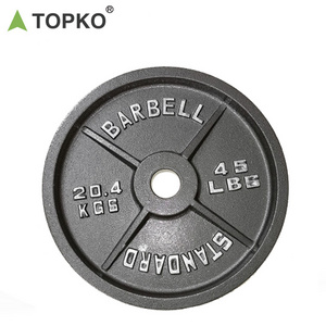 TOPKO 20kg 30kg fitness training cheap cast iron rectangular urethane barbell weight lifting plate for gym commercial