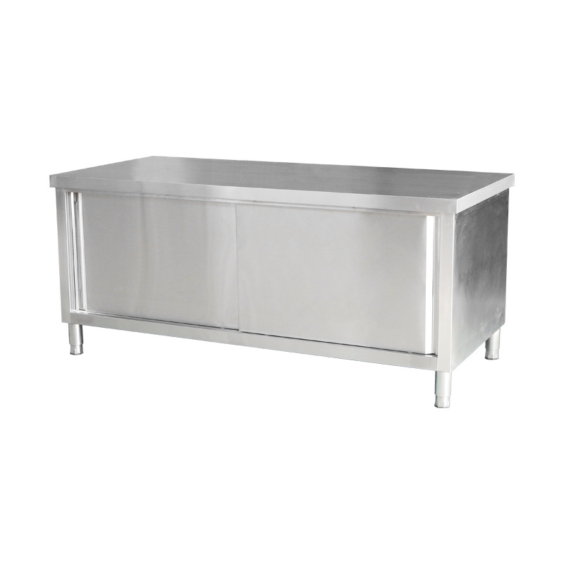 Hotel restaurant commercial kitchenware anti-corrosion Stainless Steel Work Tables with Sliding Door